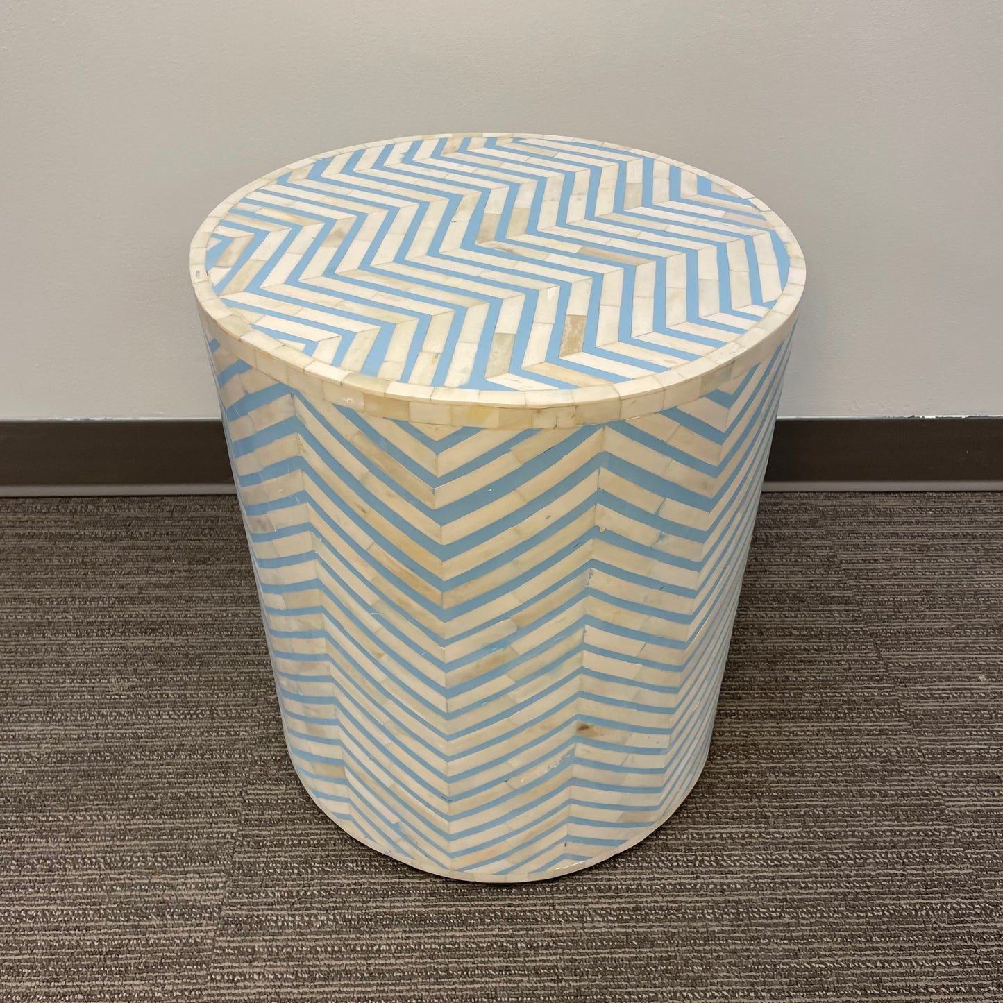 Blue + White Chevron Pedestal/Side Table