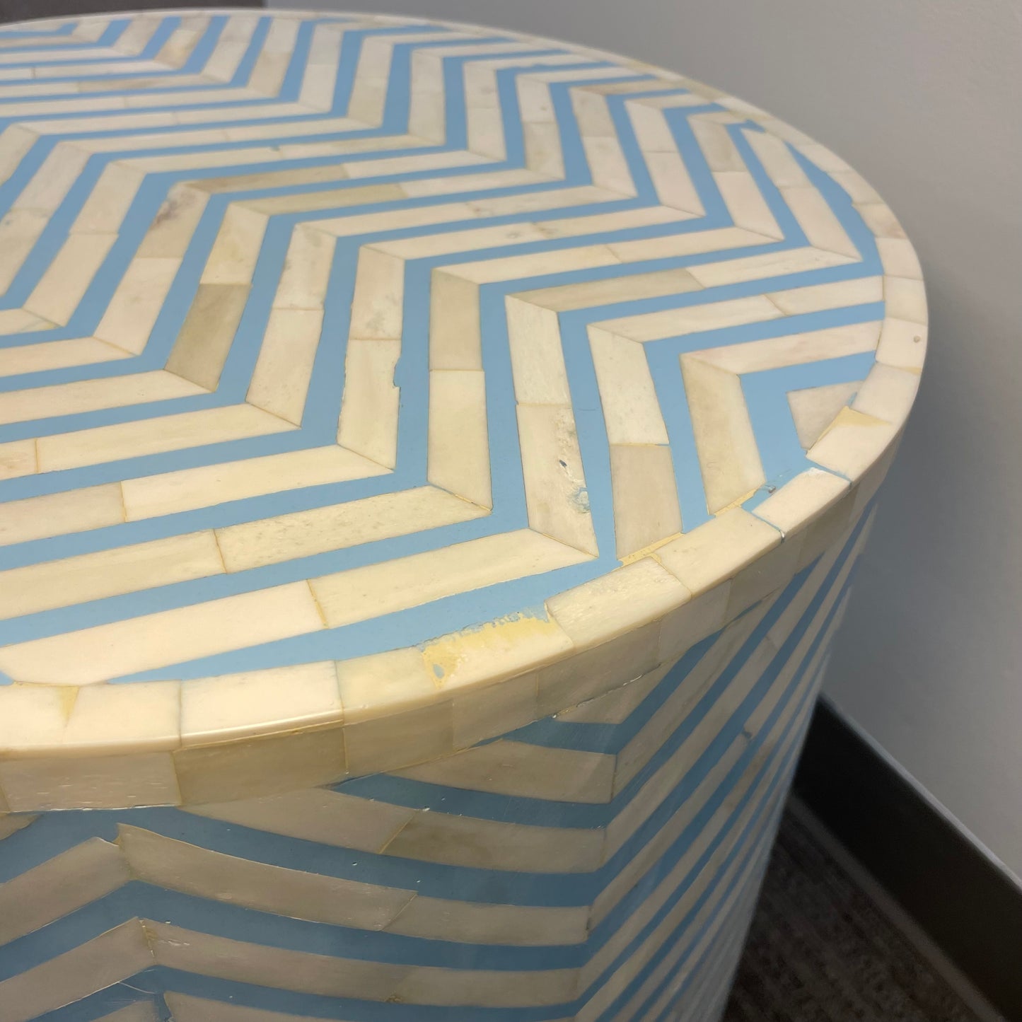 Blue + White Chevron Pedestal/Side Table