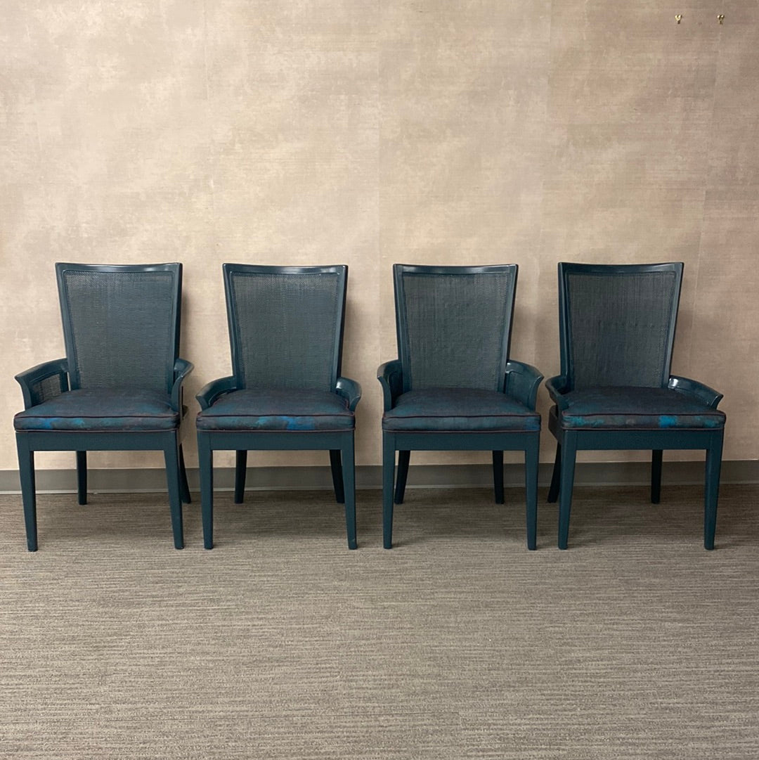 Set of 4 Dark Teal Lacquered Dining Chairs