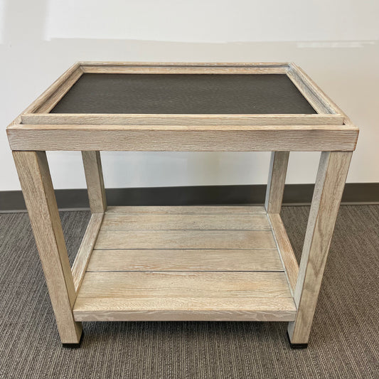 Distressed Wood End Table with Hammered Metal Top