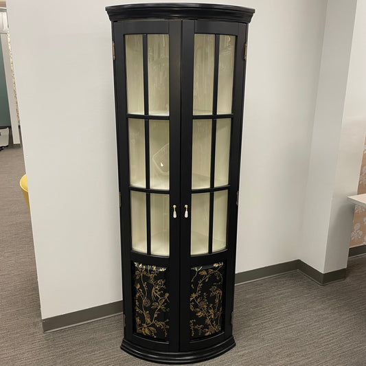 Corner Display Cabinet with Hand-painted Gold Stencil