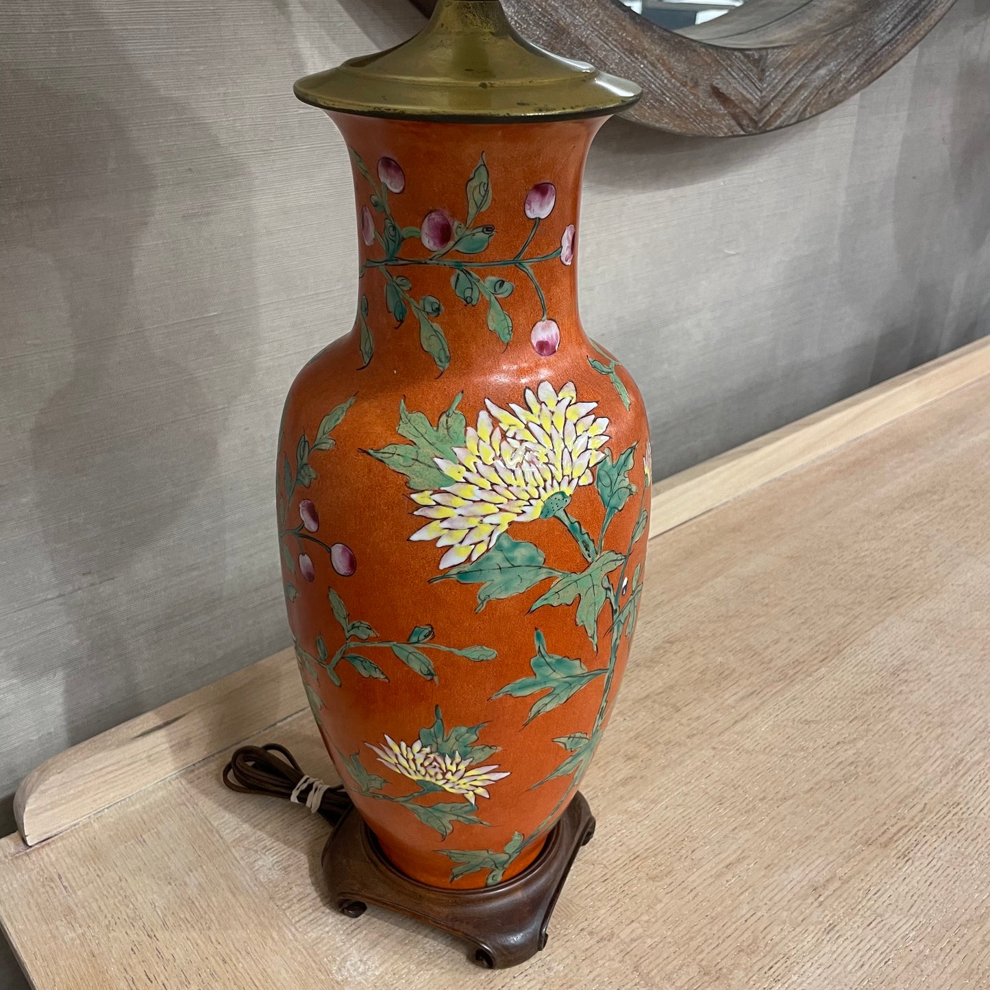 Vintage Chrysanthemum Orange Temple Jar Lamp