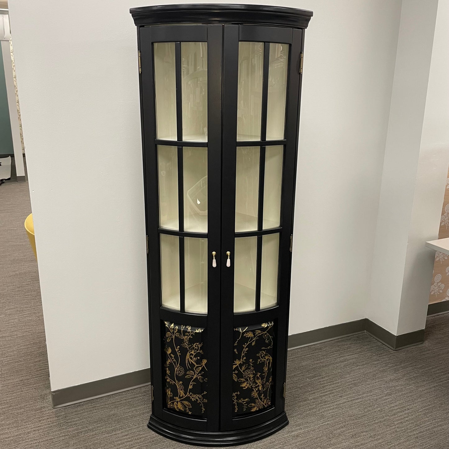 Corner Display Cabinet with Hand-painted Gold Stencil