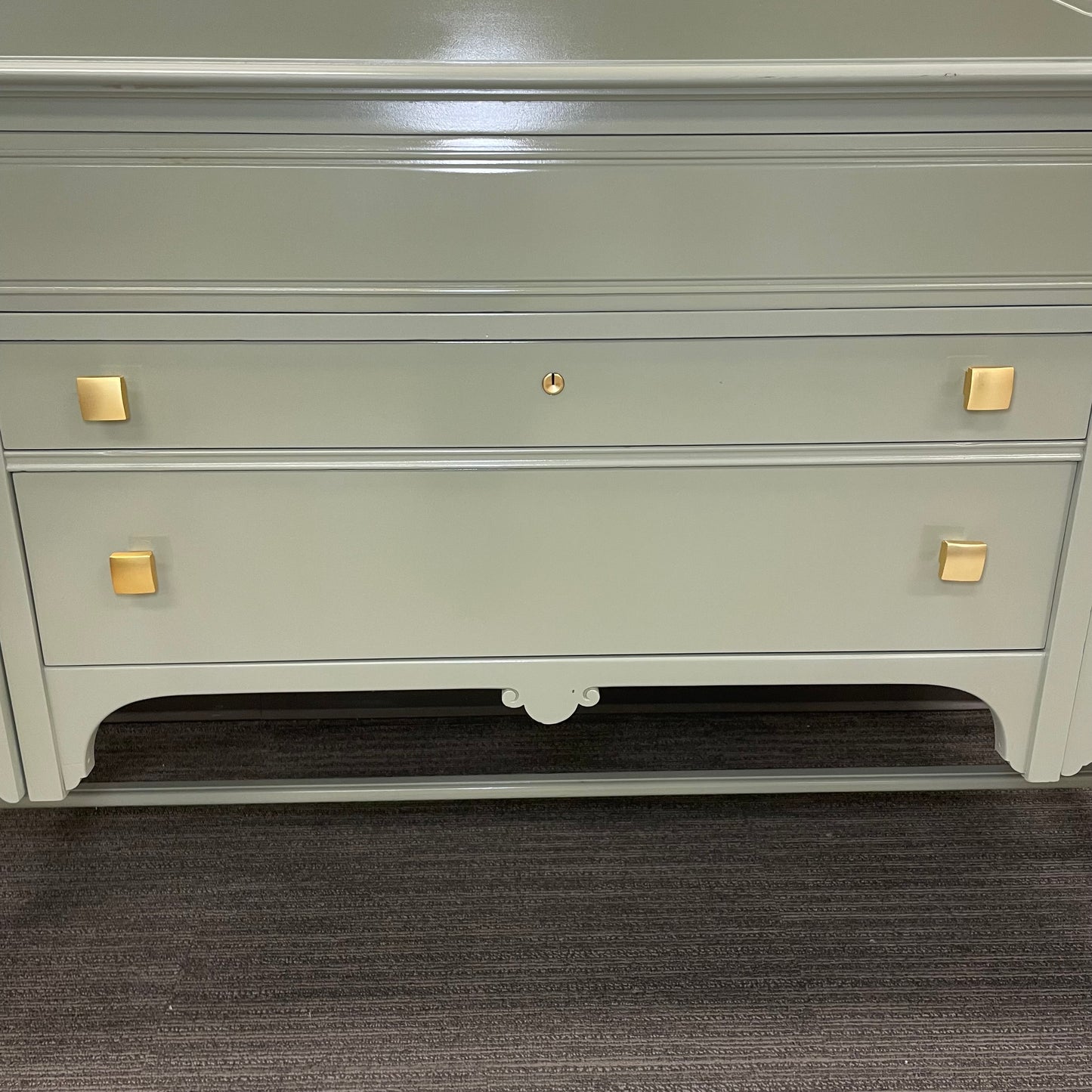 Lacquered Green Antique Wood Buffet w/ Gold Hardware