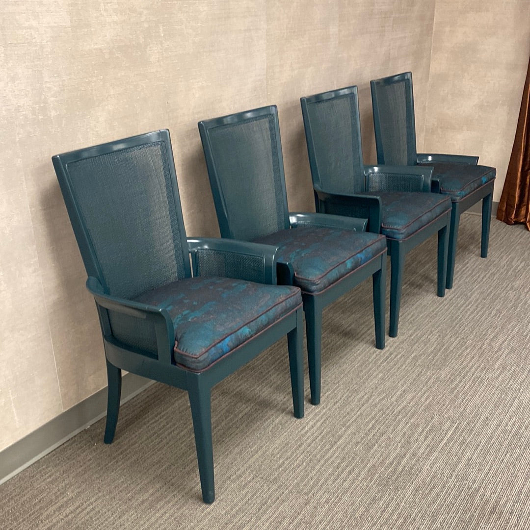 Set of 4 Dark Teal Lacquered Dining Chairs