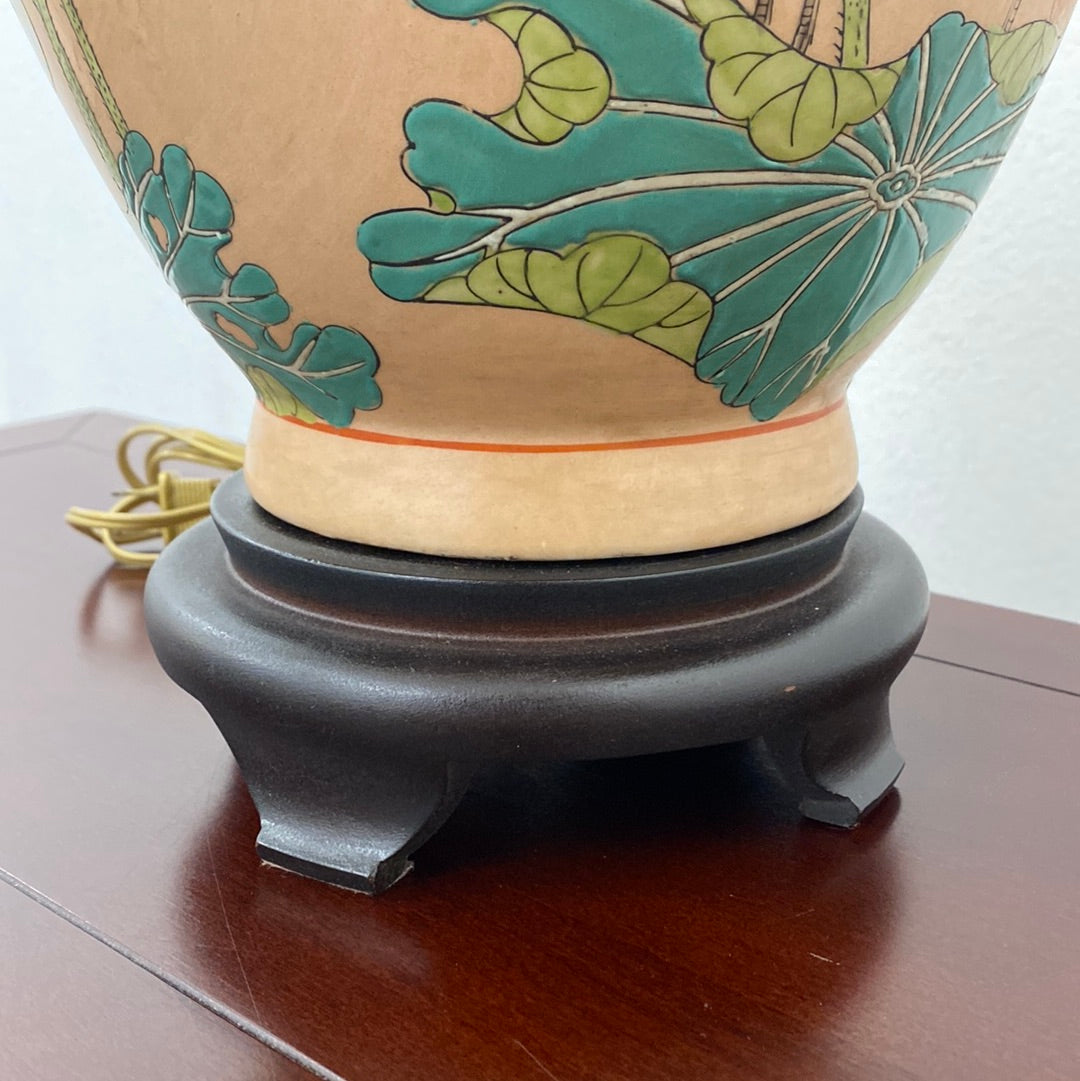Vintage Chinoiserie Lamp with Birds & Lotus