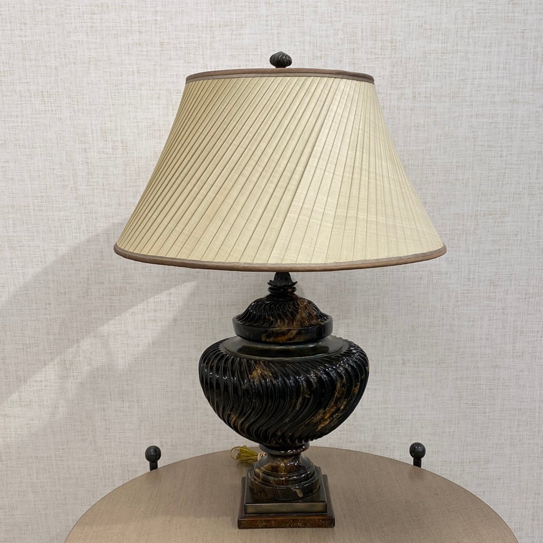 XL Theodore Alexander Marble Base Lamp with Taupe Pleated Shade