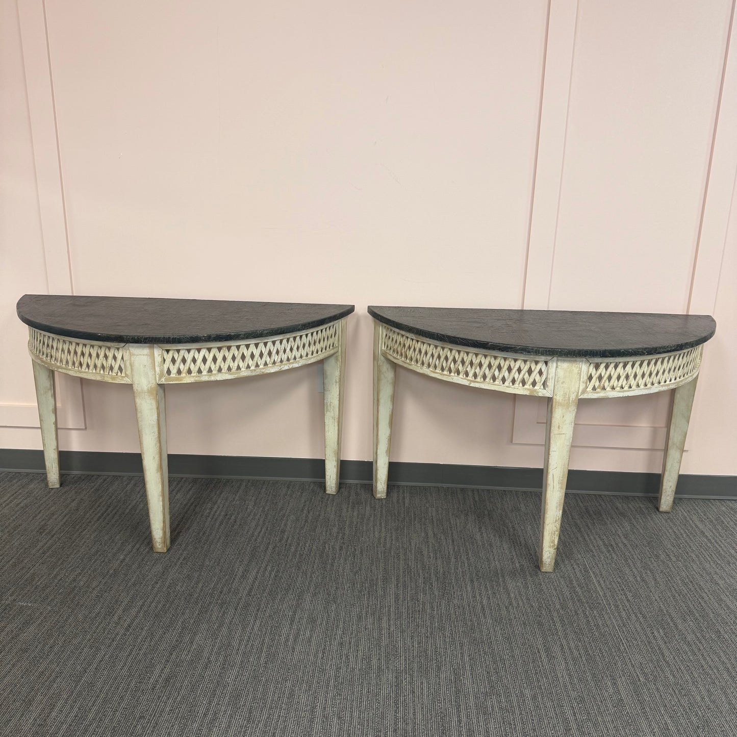 Neoclassical Demi-Lune Console Tables