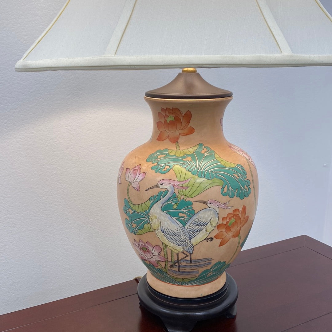Vintage Chinoiserie Lamp with Birds & Lotus