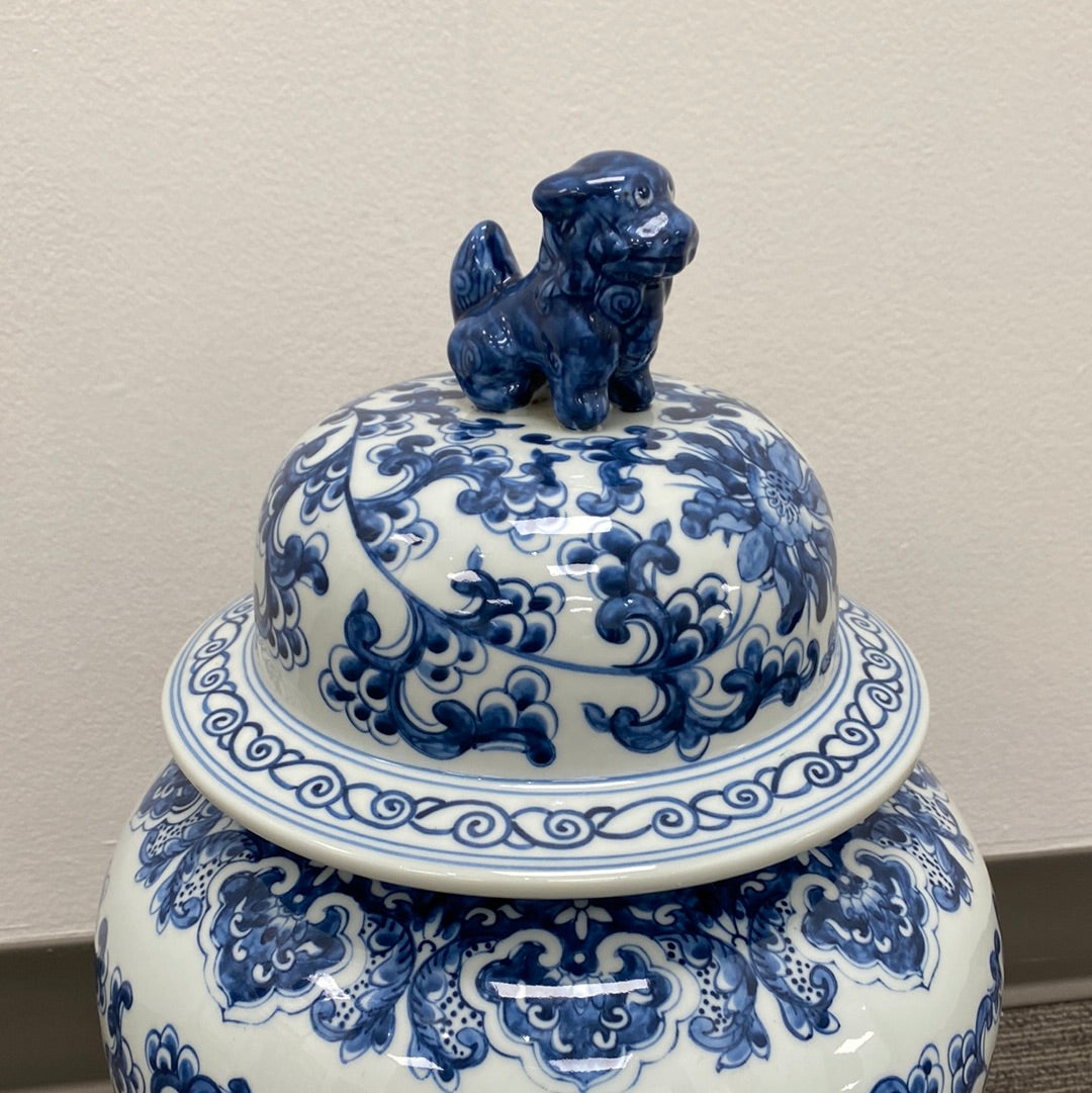 Blue & White Ginger Jar with Foo Dog Lid