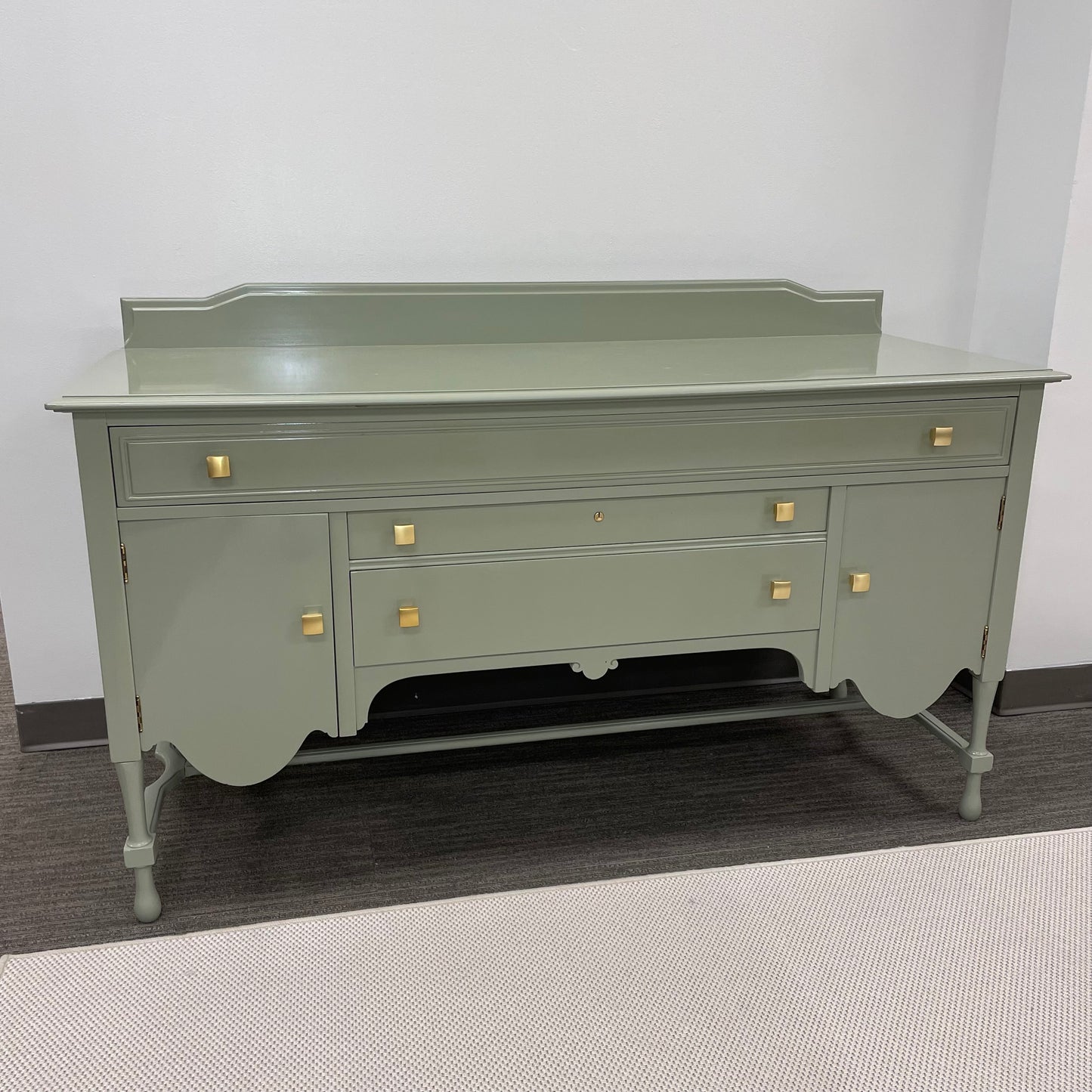 Lacquered Green Antique Wood Buffet w/ Gold Hardware