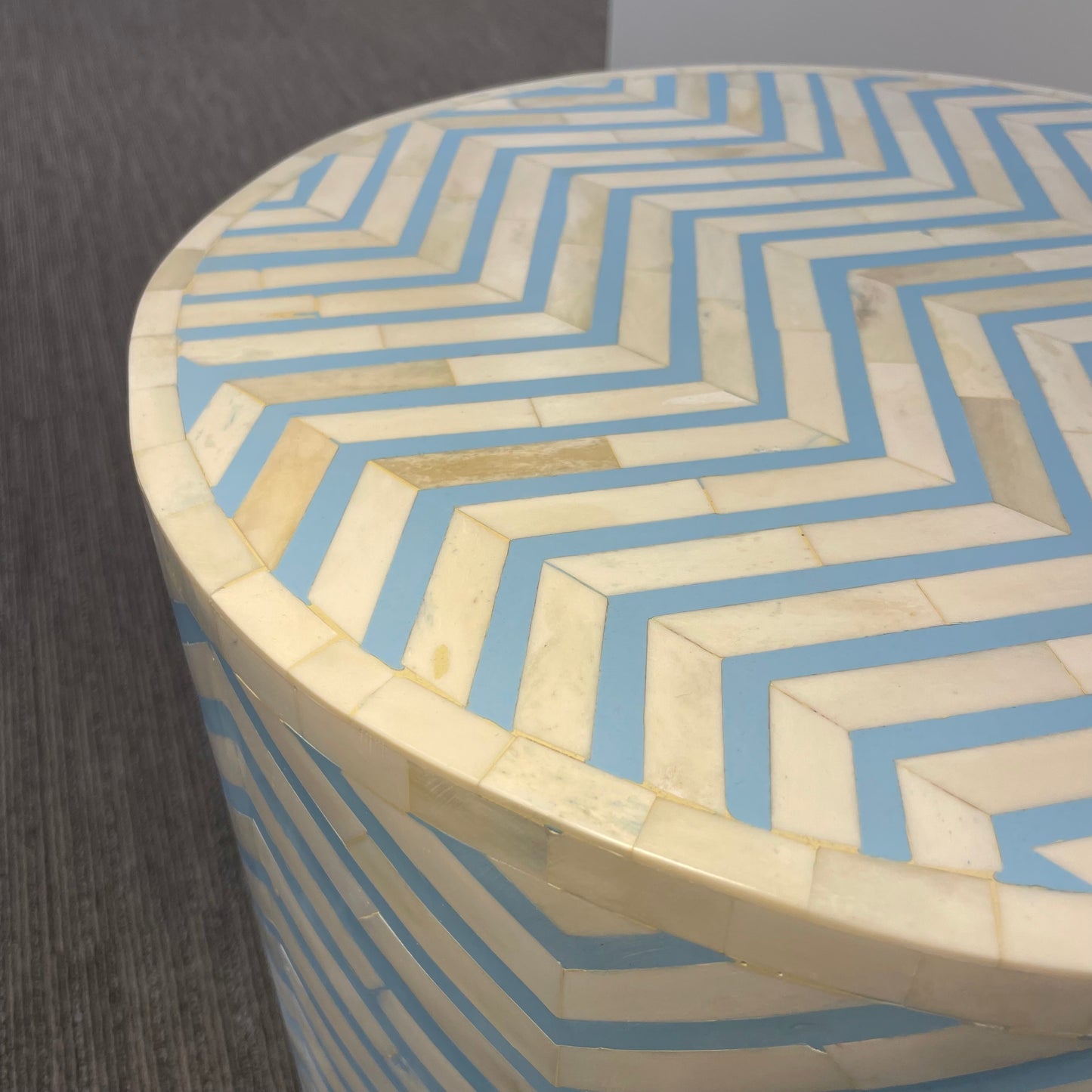 Blue + White Chevron Pedestal/Side Table