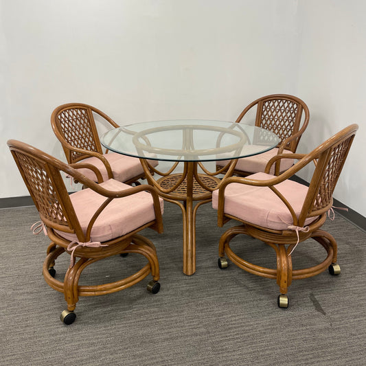 Rattan Glass Top Table with Chairs