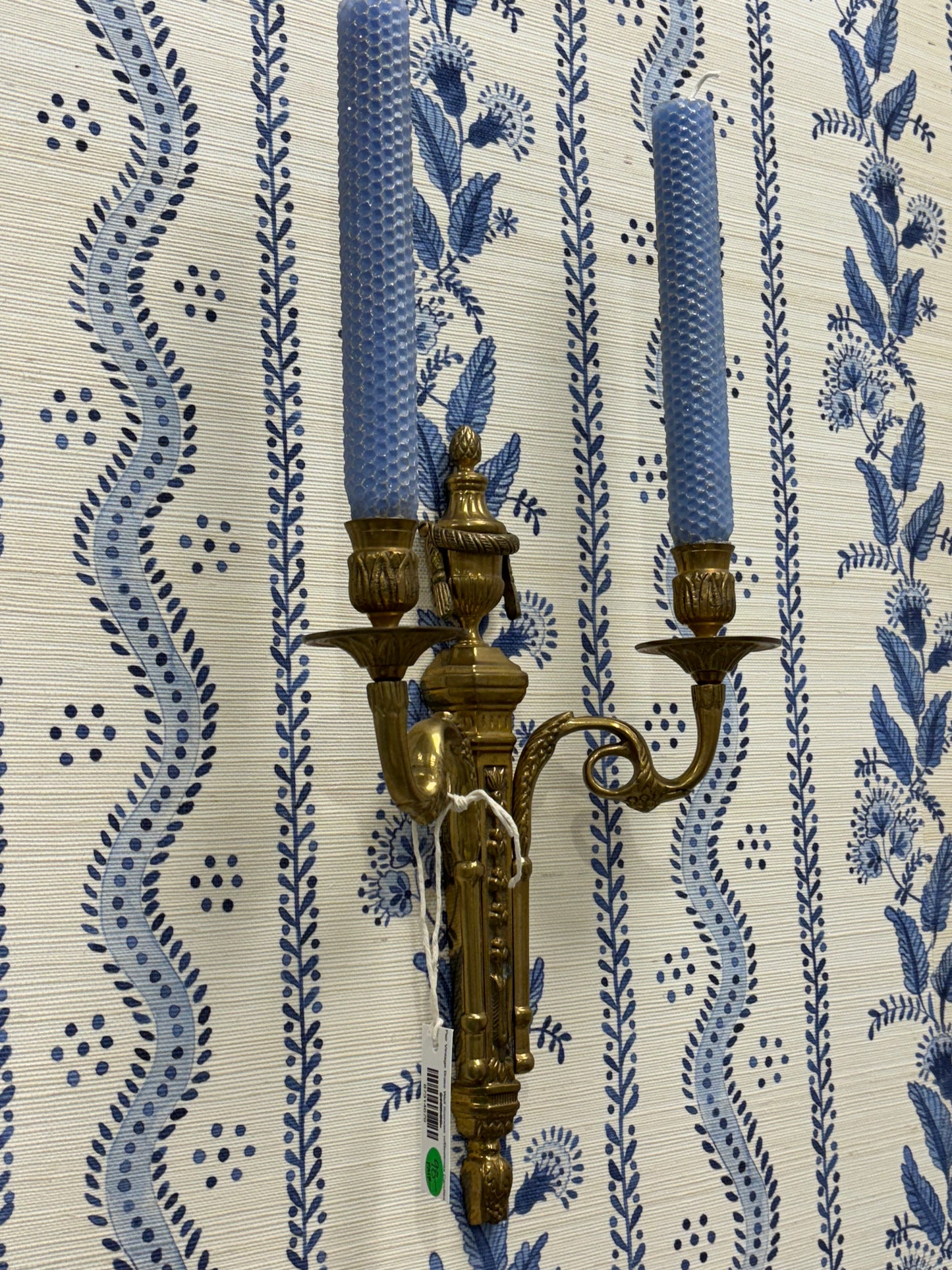 Vintage Brass Wall Sconces w/Beeswax Candles (Pair)