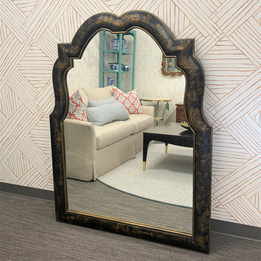 Matte Black Lacquered 4'8" Chinoiserie Mirror