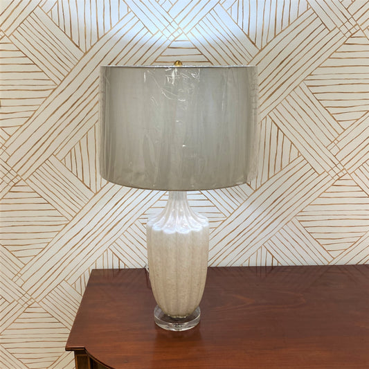 Beige Glass Table Lamp with Gold Swirls
