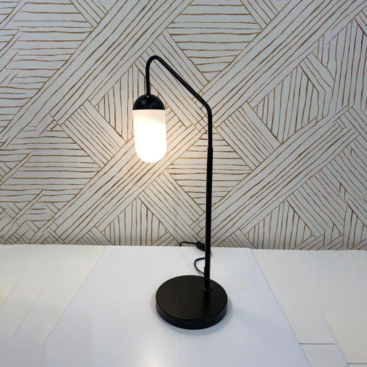 Contemporary black and white desk lamp with moveable arm